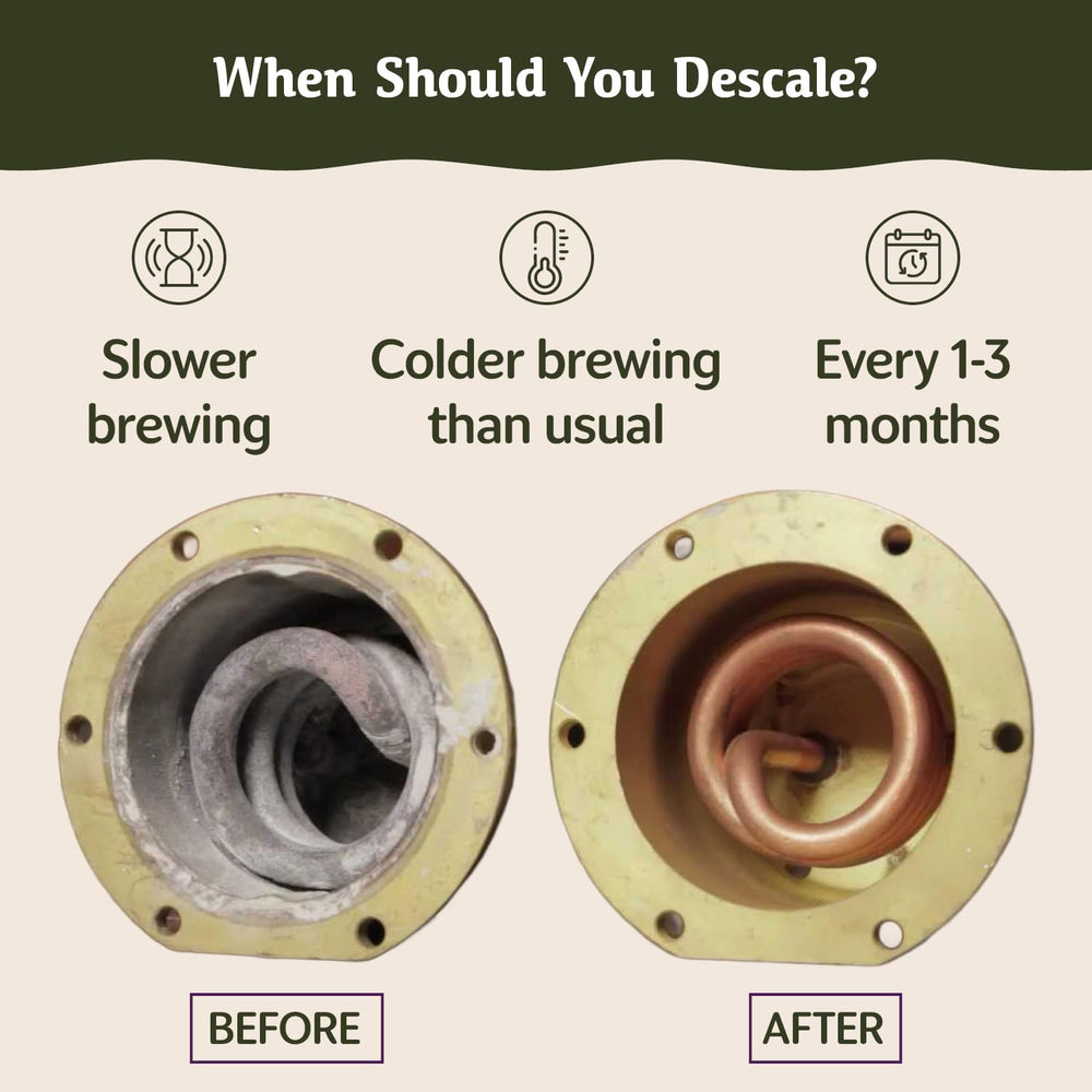 Eco-friendly label on Caffe Assaggio Descaler highlights carbon-friendly kit