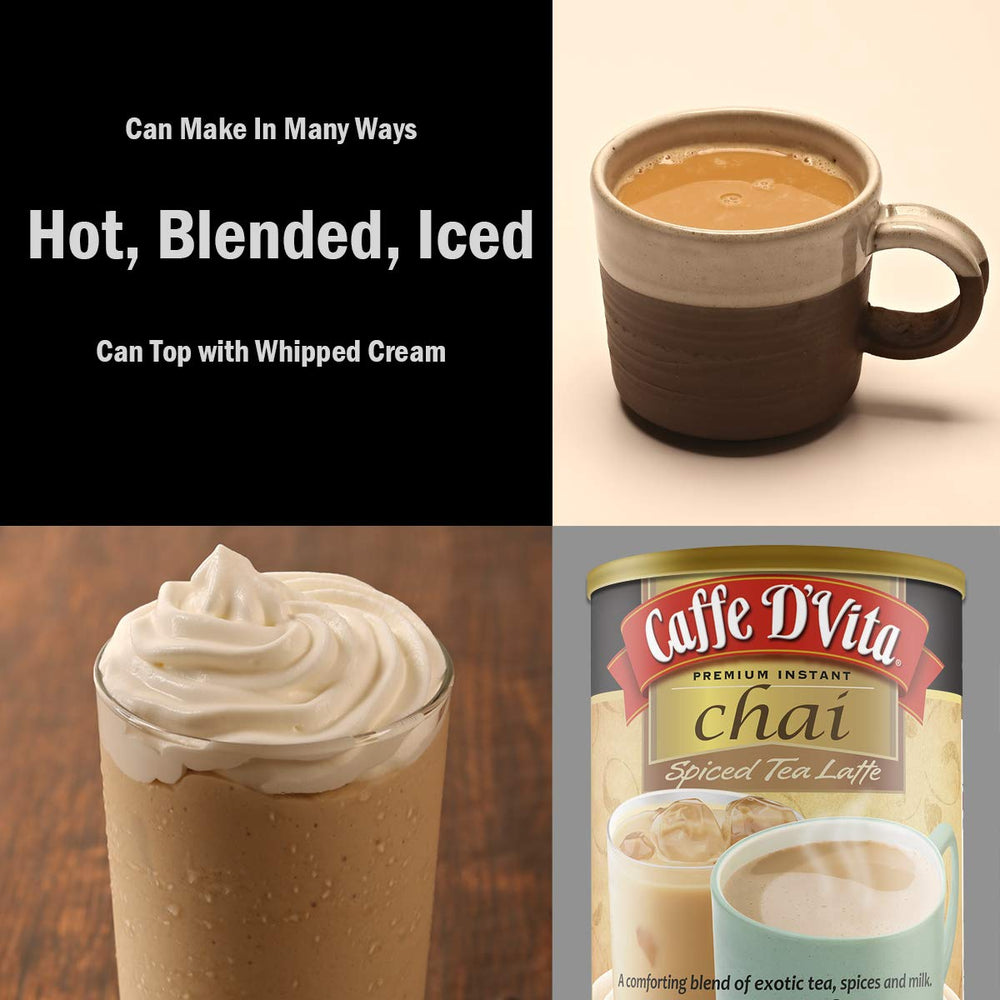 Caffe D'Vita Spiced Chai Latte powder in cup ready to be hot, iced, or blended.