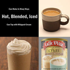 Caffe D'Vita Spiced Chai Latte powder in cup ready to be hot, iced, or blended.