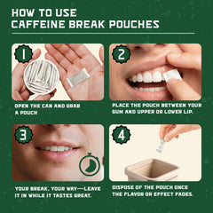 Caffeine Break Wintergreen pouch open for on-the-go energy and focus.