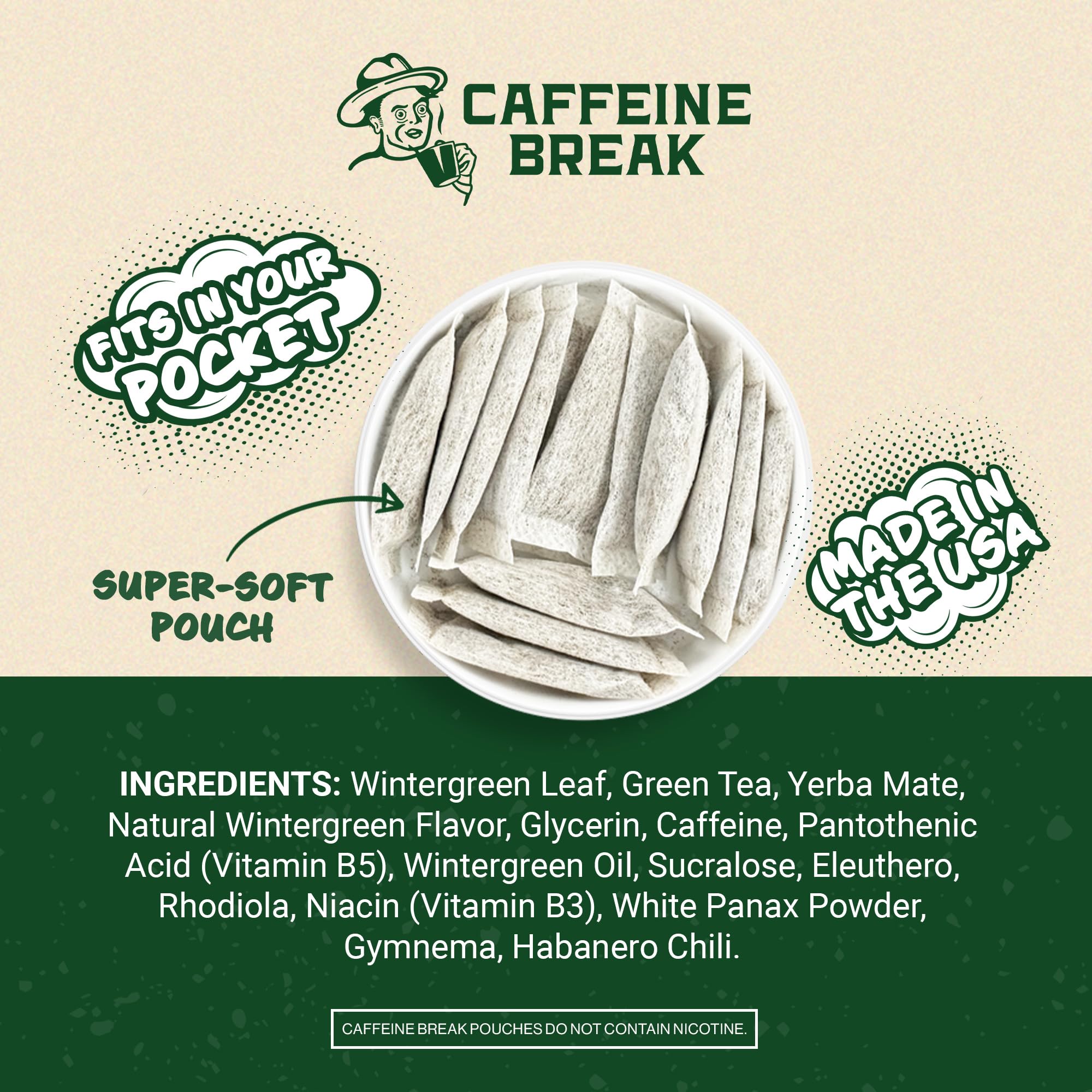Caffeine Break Wintergreen tin front highlighting USA-made quality.