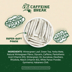 Caffeine Break Wintergreen tin front highlighting USA-made quality.