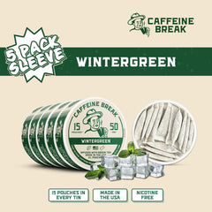 Caffeine Break Wintergreen tin in pocket for portable energy.
