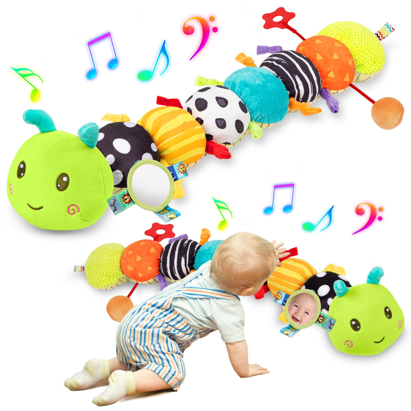 CAHILON Baby Sensory Caterpillar plush; musical and soothing toy for early exploration.