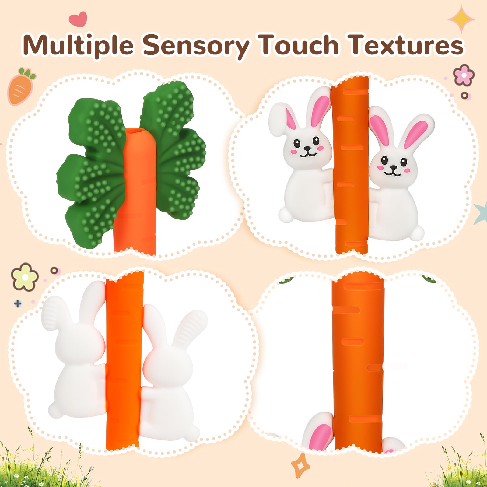 CAHILON Baby Teether with textured surfaces, front view massages gums.