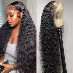 Caijuxing 34-inch water-wave lace-front wig for a natural, voluminous look.