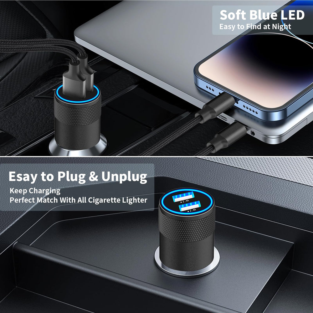 Caiinei car charger installs easily in any 12V socket.