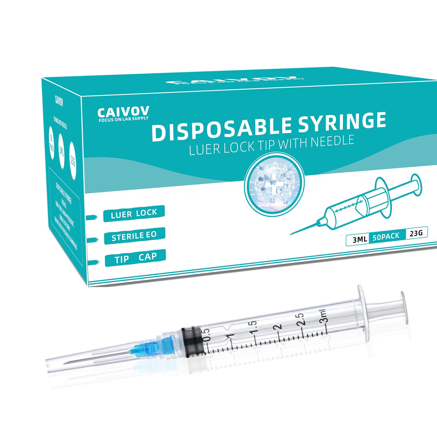 Caivov 3ml syringe with 23G needle and 1.0 inch shaft for precise refills.