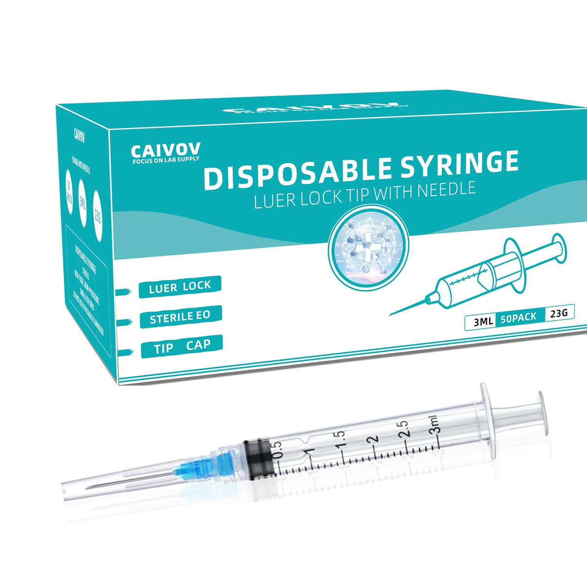 Caivov 3ml syringe with 23G needle and 1.0 inch shaft for precise refills.