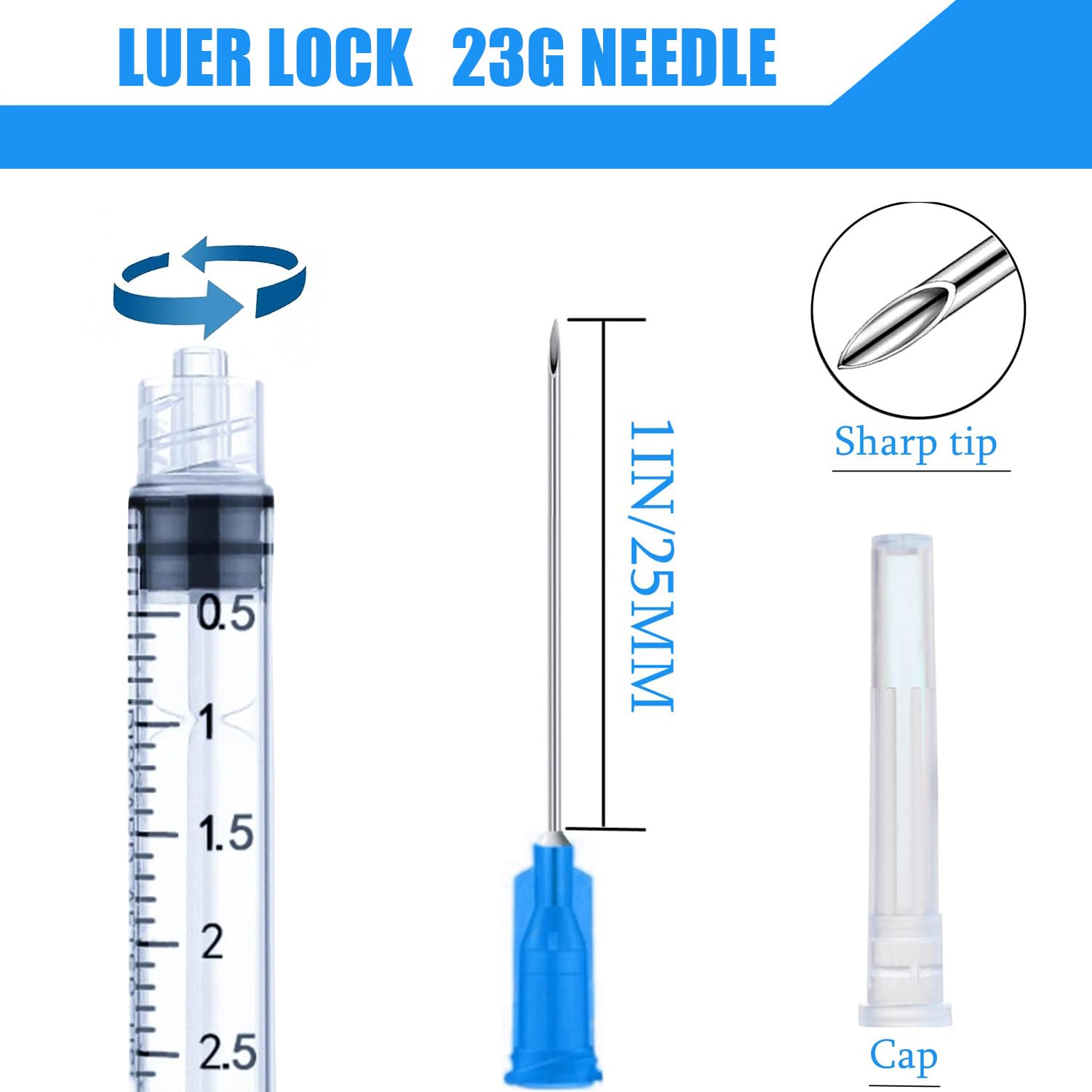 Caivov Luer Lock syringe keeps the needle securely attached for steady use.