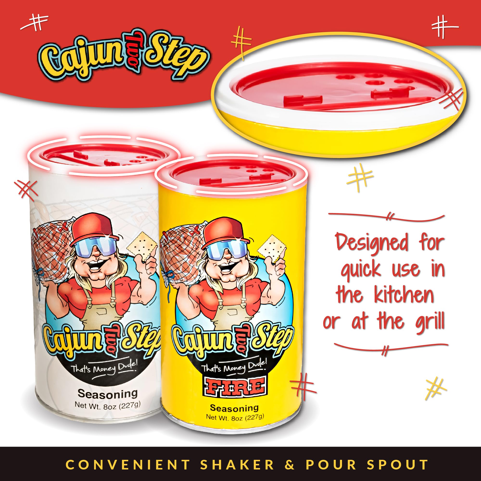 Cajun Two Step Variety packaging highlighting Original and Fire blends