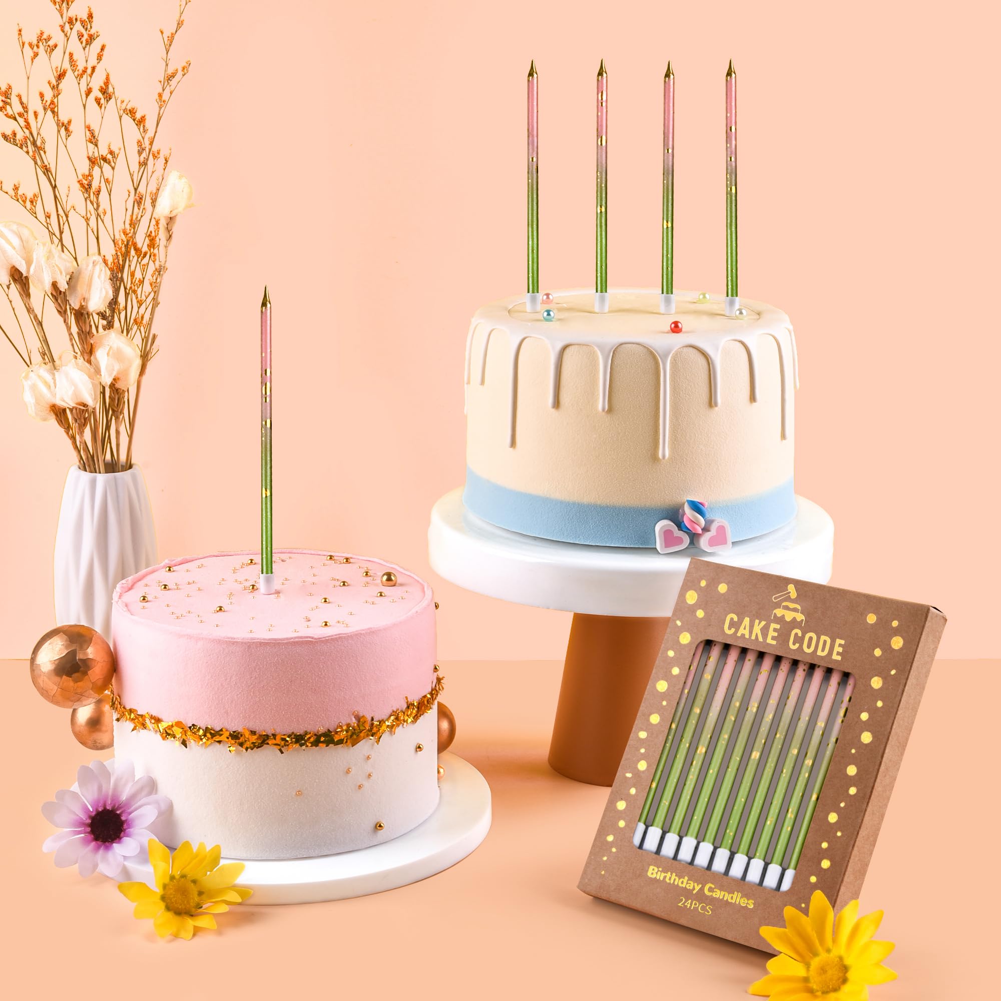 CAKE CODE 24-taper candle set adds dramatic celebratory look to cakes