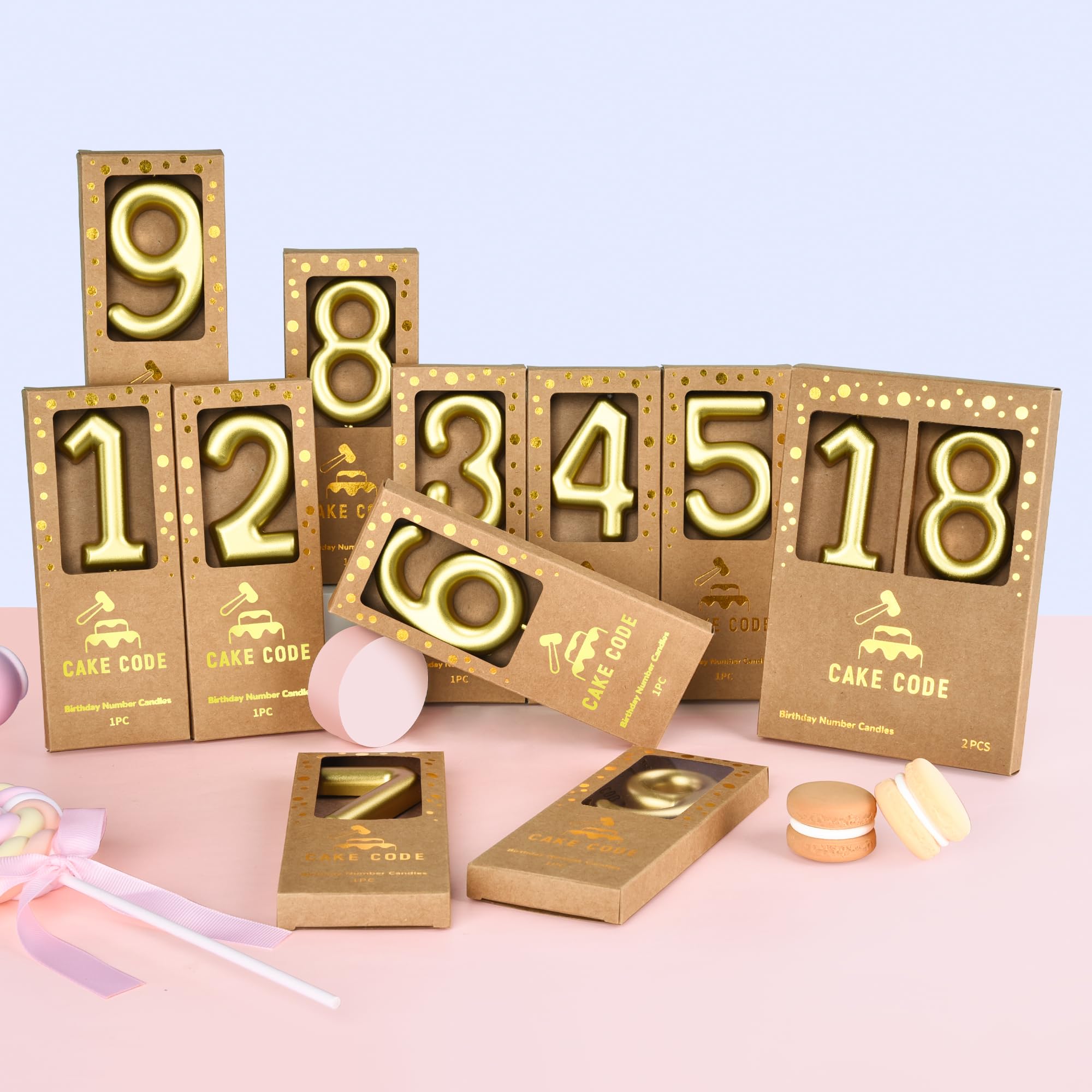 CAKE CODE party-ready setup featuring the gold number candle