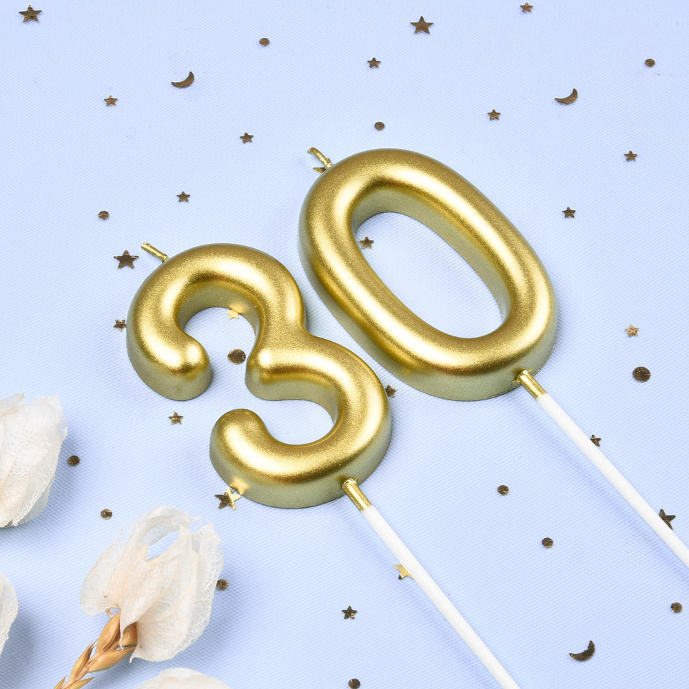 CAKE CODE classical gold number candle with holder prevents wax mess.