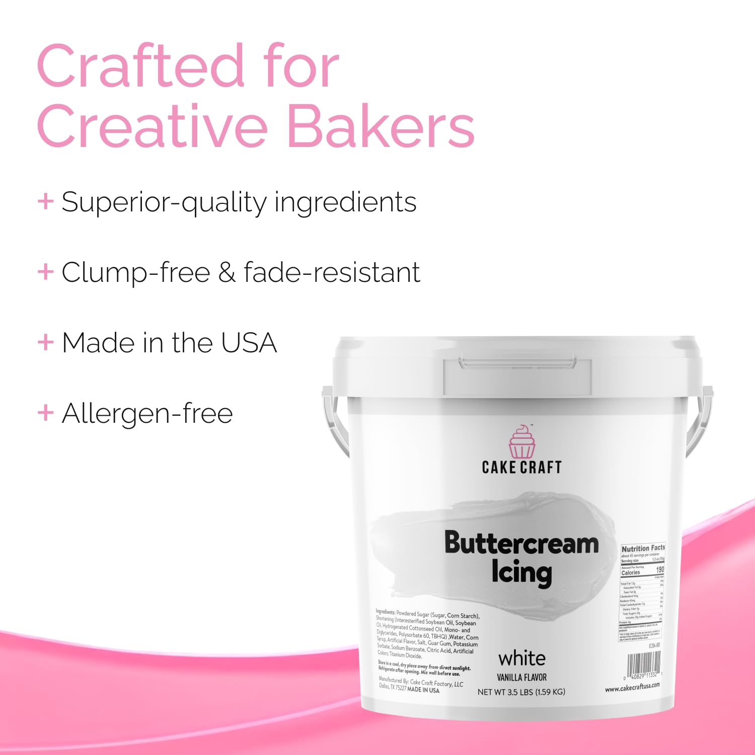 Cake Craft frosting on cupcakes display shows even coverage and vanilla flavor.