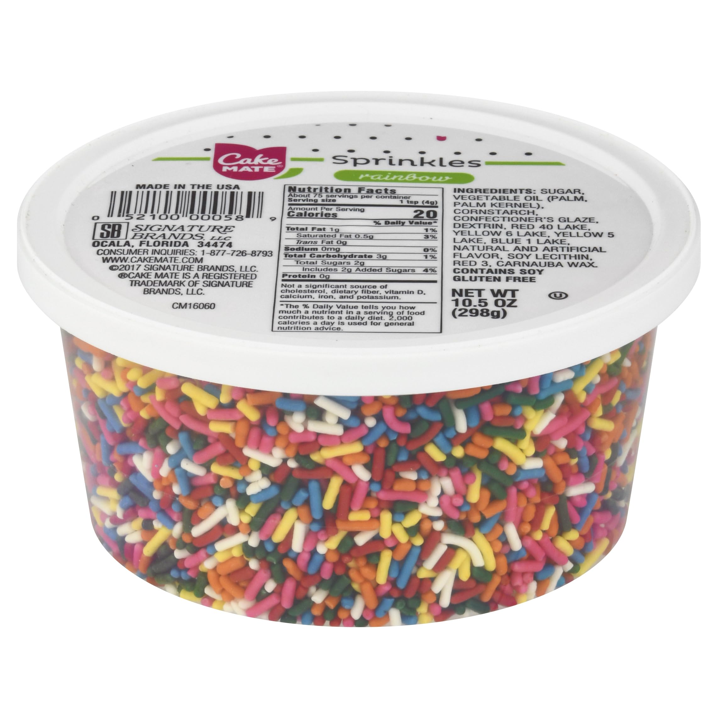Cake Mate Rainbow Easter Sprinkles tub adds vibrant color to desserts.