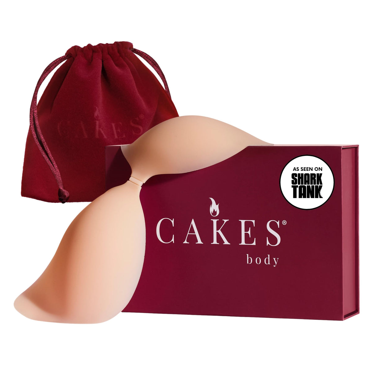 CAKES Body adhesive strapless bra front view for secure, reusable wear