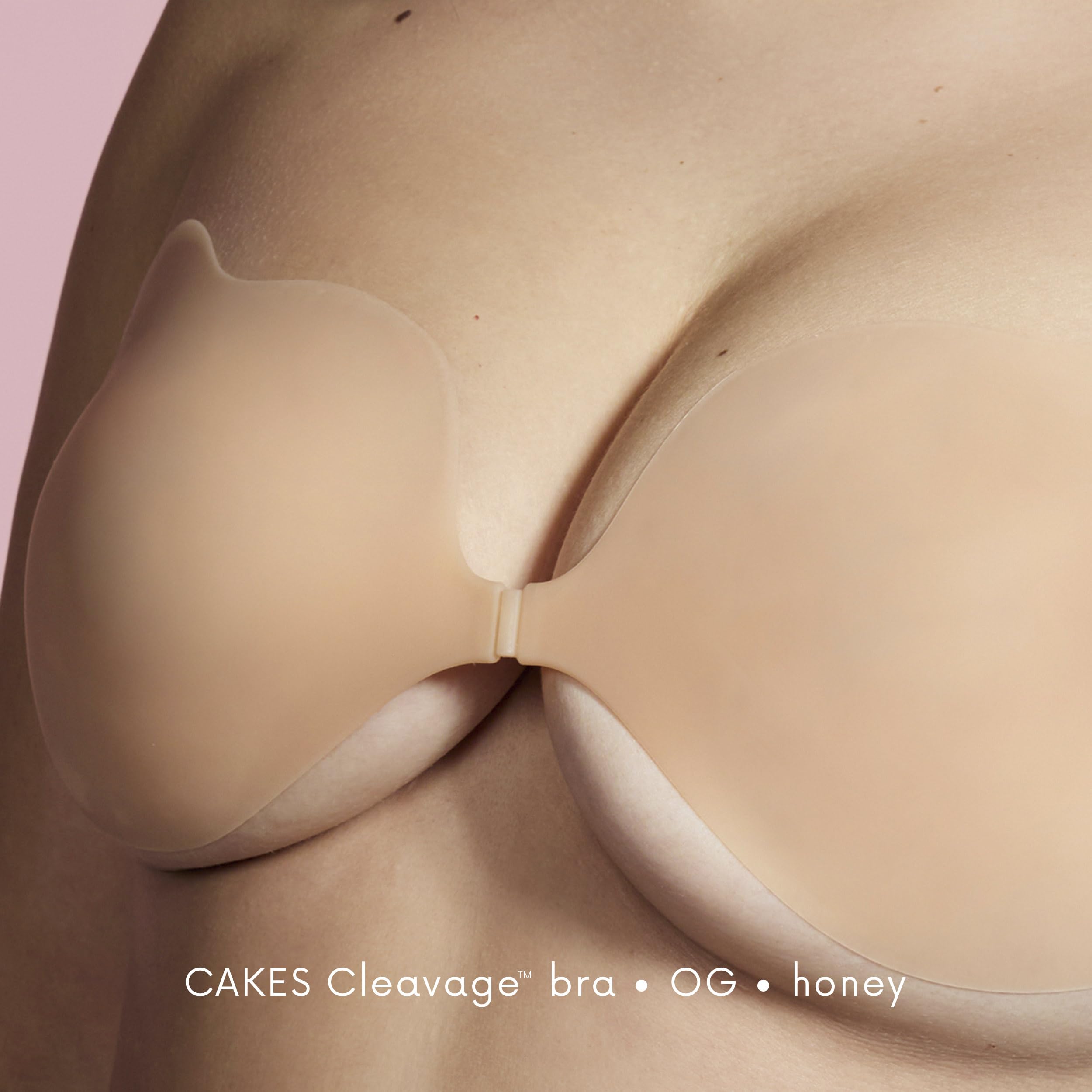 CAKES Body adhesive strapless bra side view shows flattering cleavage