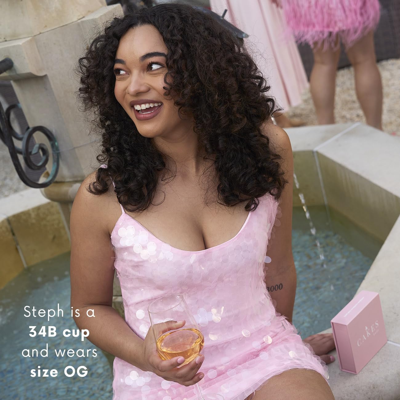 CAKES Body cleavage bra on model in a low-cut top for natural shaping.