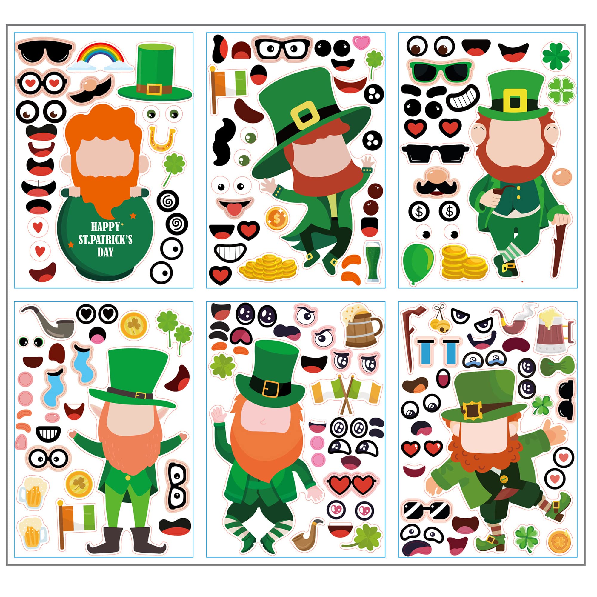 CAKOLINK St Patrick's Day face pattern stickers inspire kids' creative crafts.