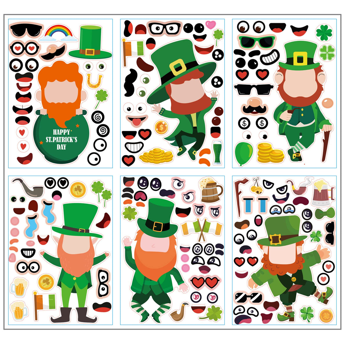 CAKOLINK St Patrick's Day face pattern stickers inspire kids' creative crafts.
