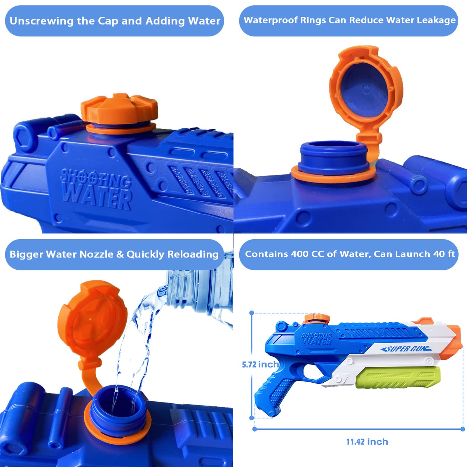 CAKUNI water guns two-pack side view showing 400cc capacity.