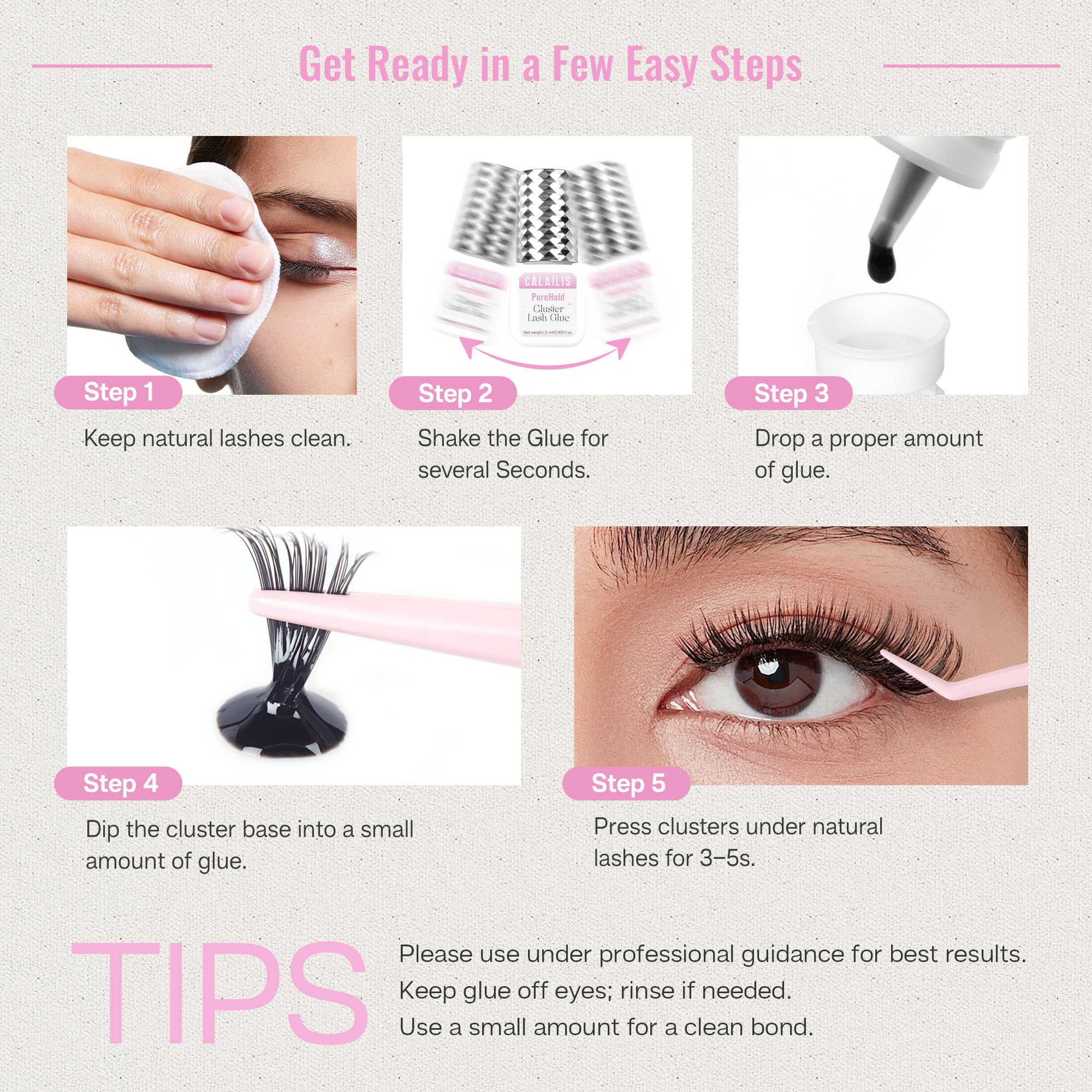 CALAILIS Lash Cluster Glue compact 5ml tube ready for on-the-go use.