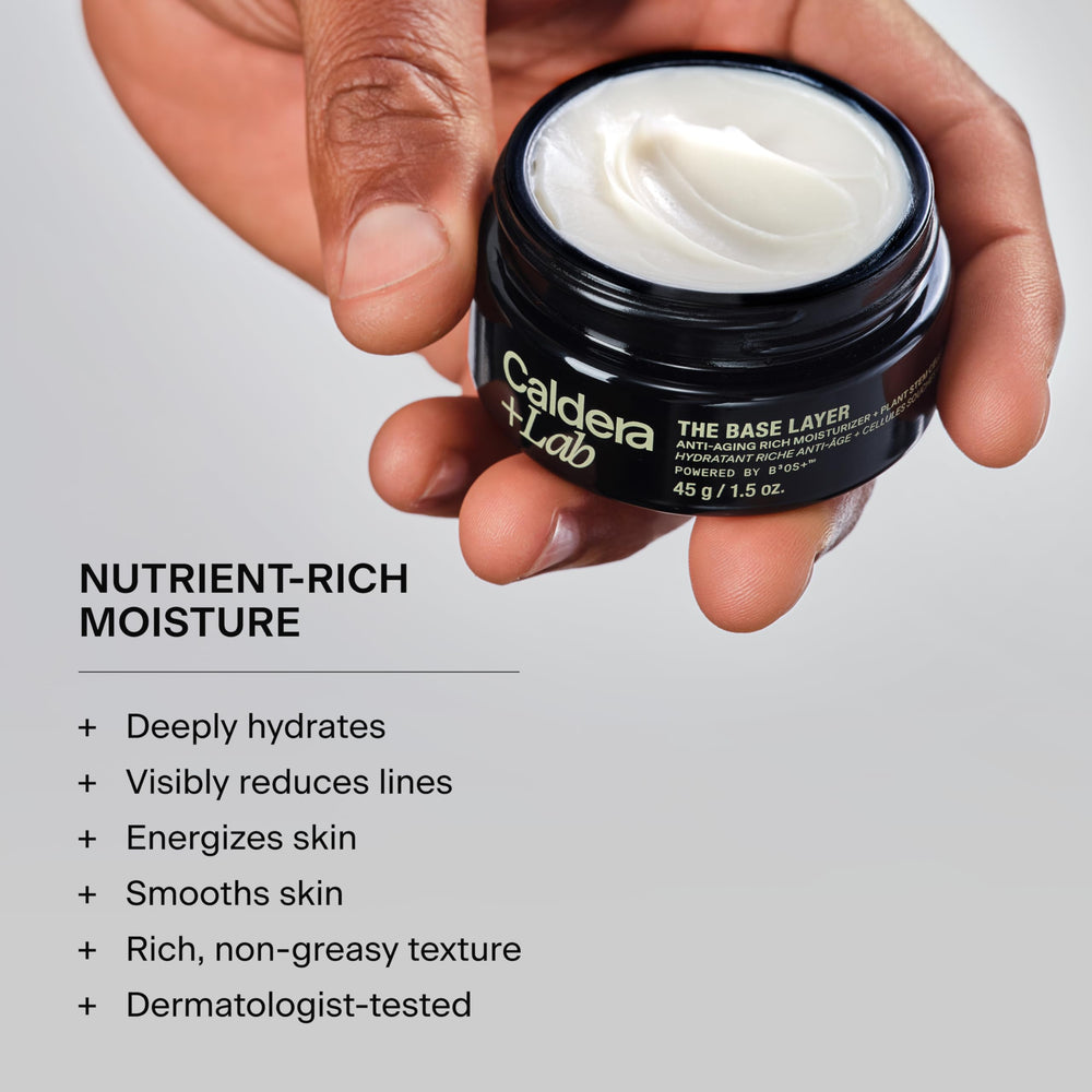 Caldera + Lab The Base Layer cream texture for smooth, non-greasy absorption.