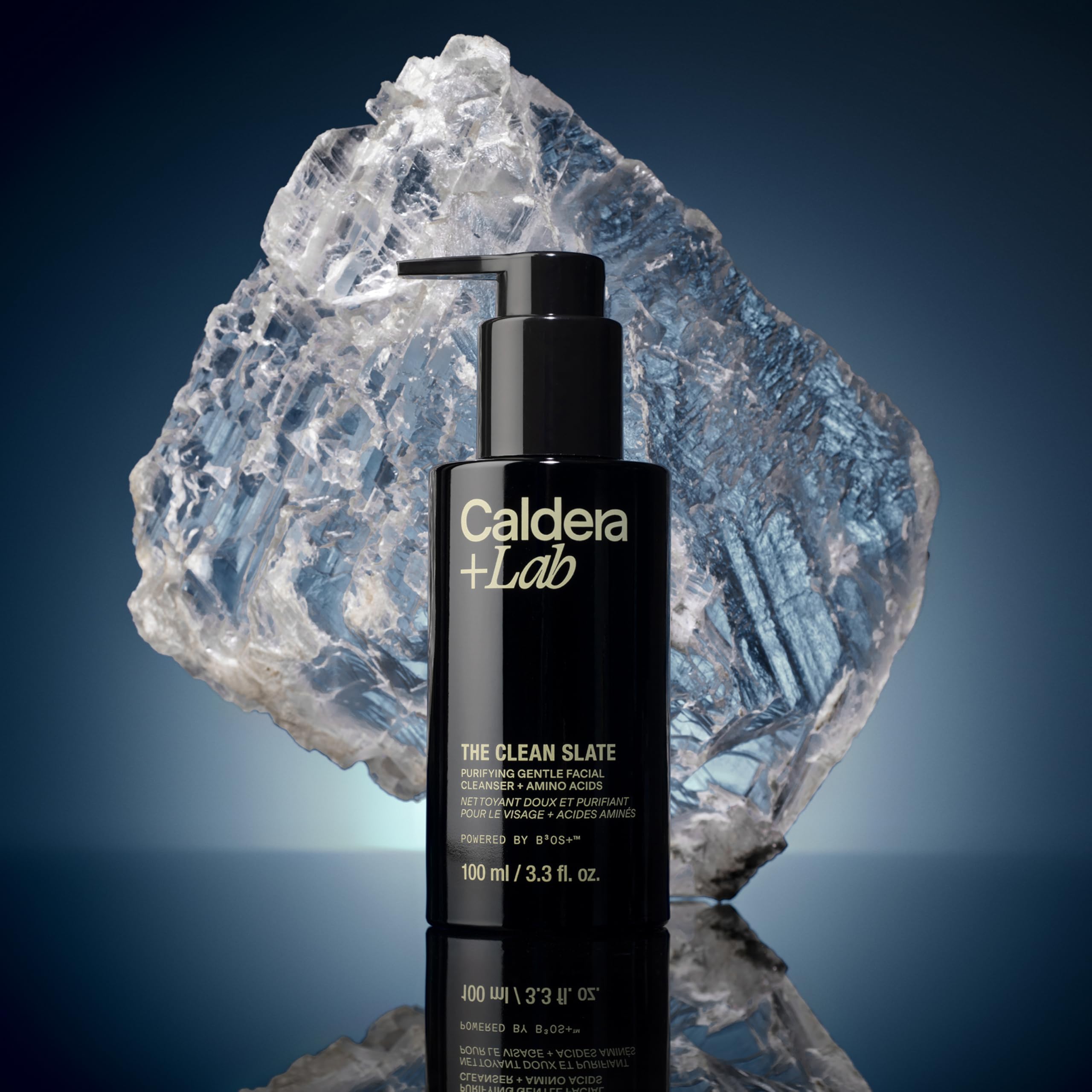 Caldera + Lab The Clean Slate glacial mineral silt visuals emphasize mineral-rich cleansing.