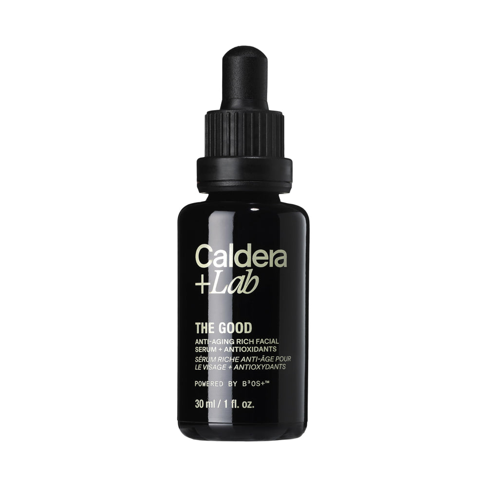 Caldera + Lab The Good serum bottle promoting hydration and a smooth complexion.
