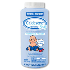 Caldesene Dry & Comfy Baby Powder zinc oxide bottle helps keep skin dry and protected