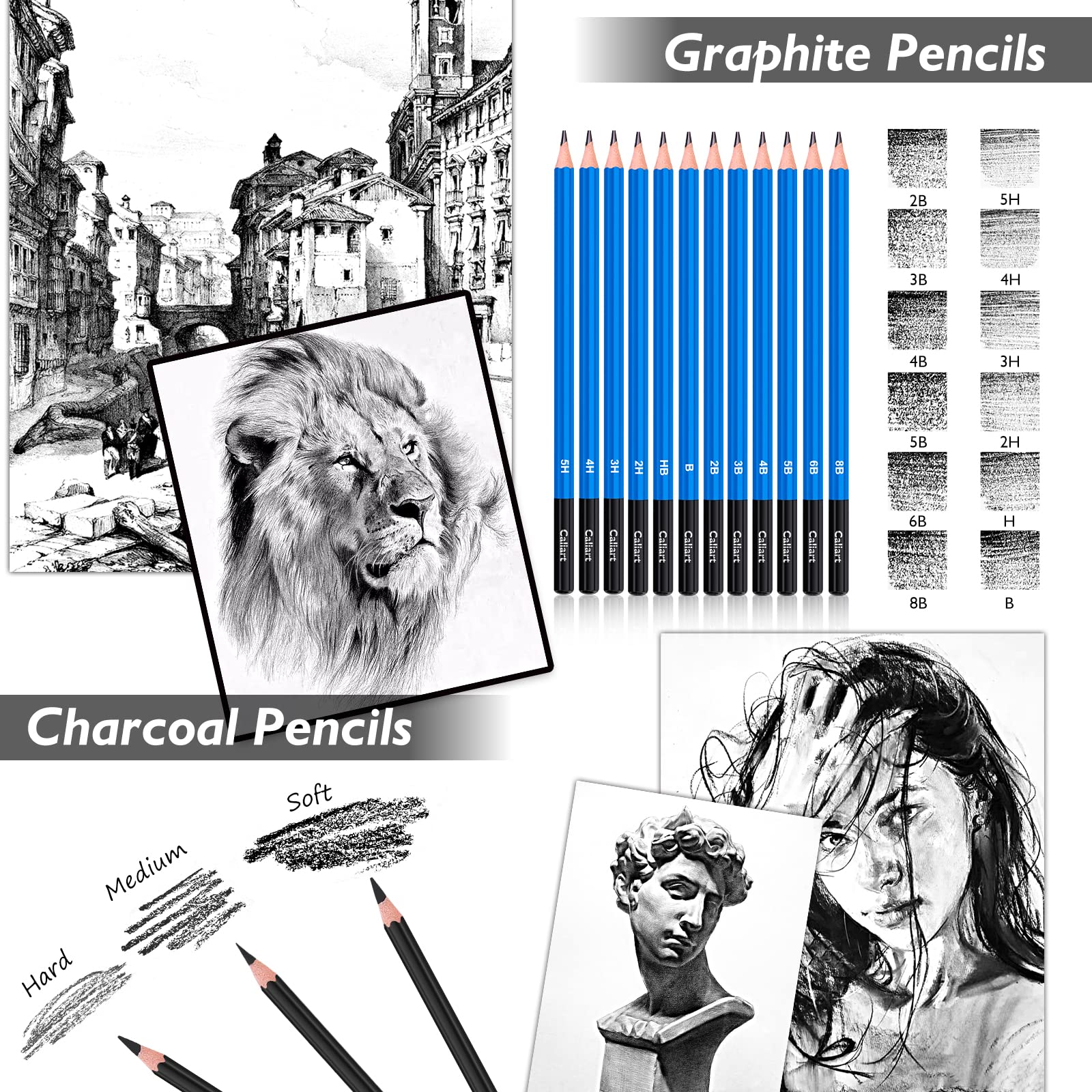 Caliart art tools and accessories spread for shading, blending, and detailing.