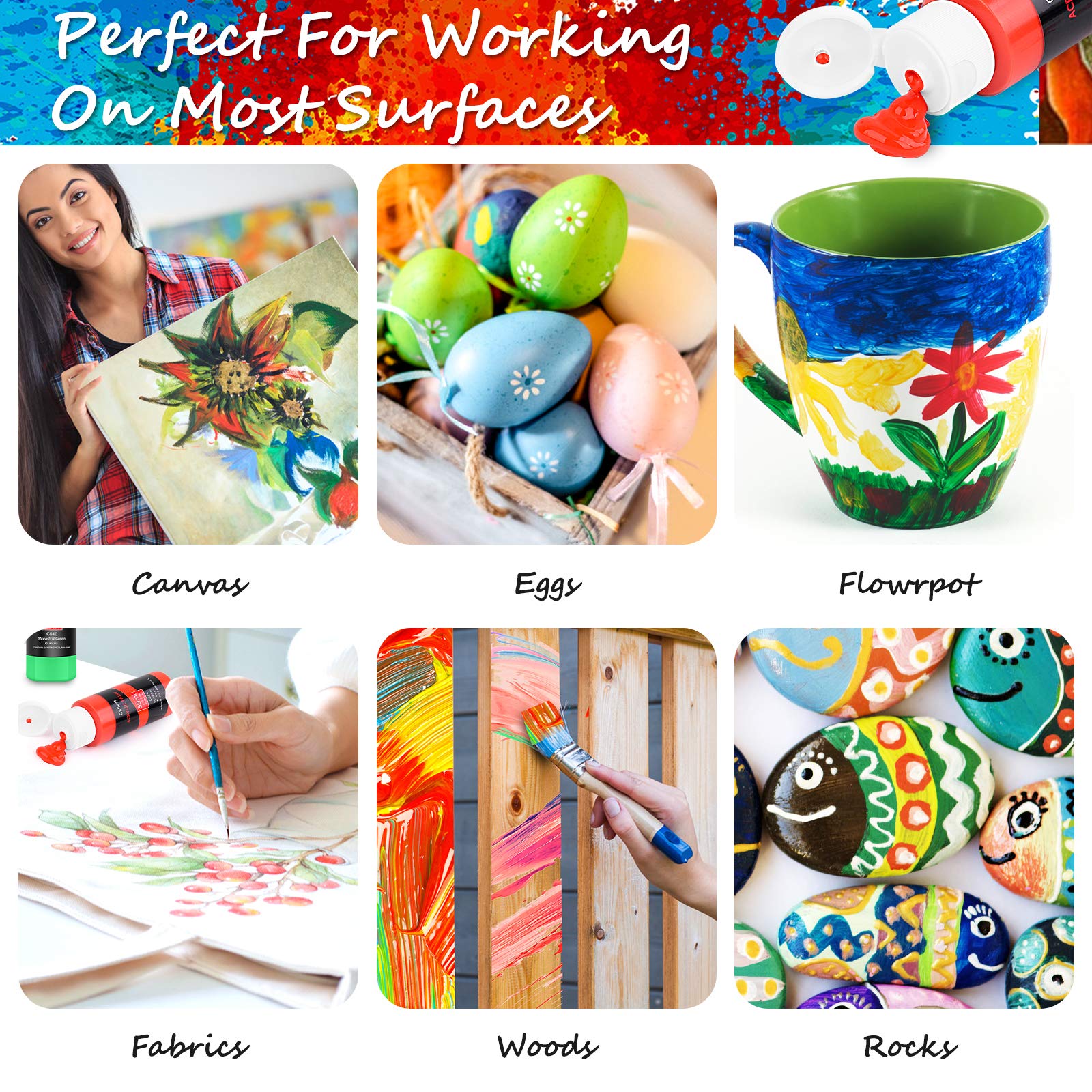 Caliart paints suitable for canvas, wood, rocks, and more