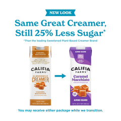 Pouring Califia Farms creamer into a cup of coffee
