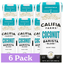 Califia Farms Coconut Barista Blend 32 oz bottle for rich dairy-free foam in lattes.