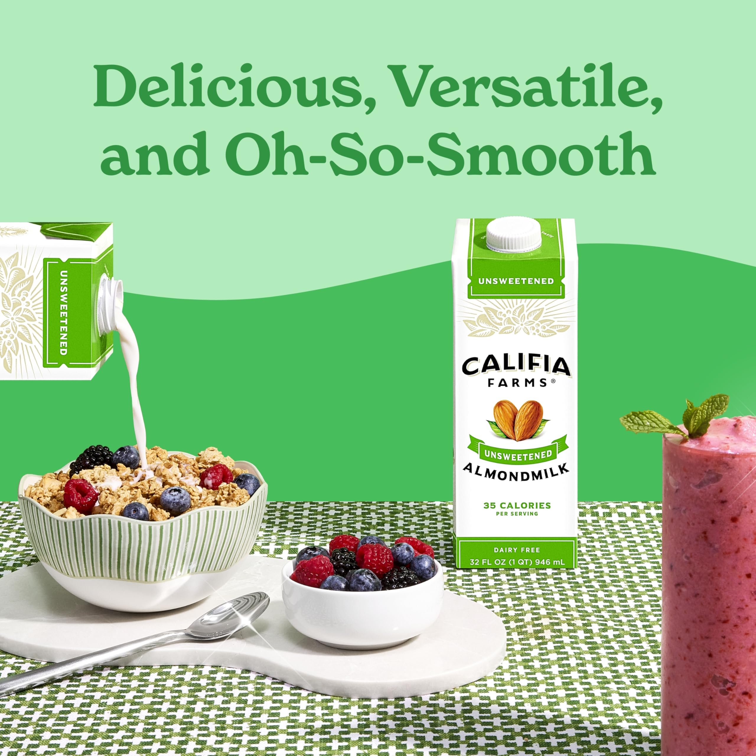 Califia Farms Unsweetened Almond Milk in baking batter, versatile dairy-free substitute.