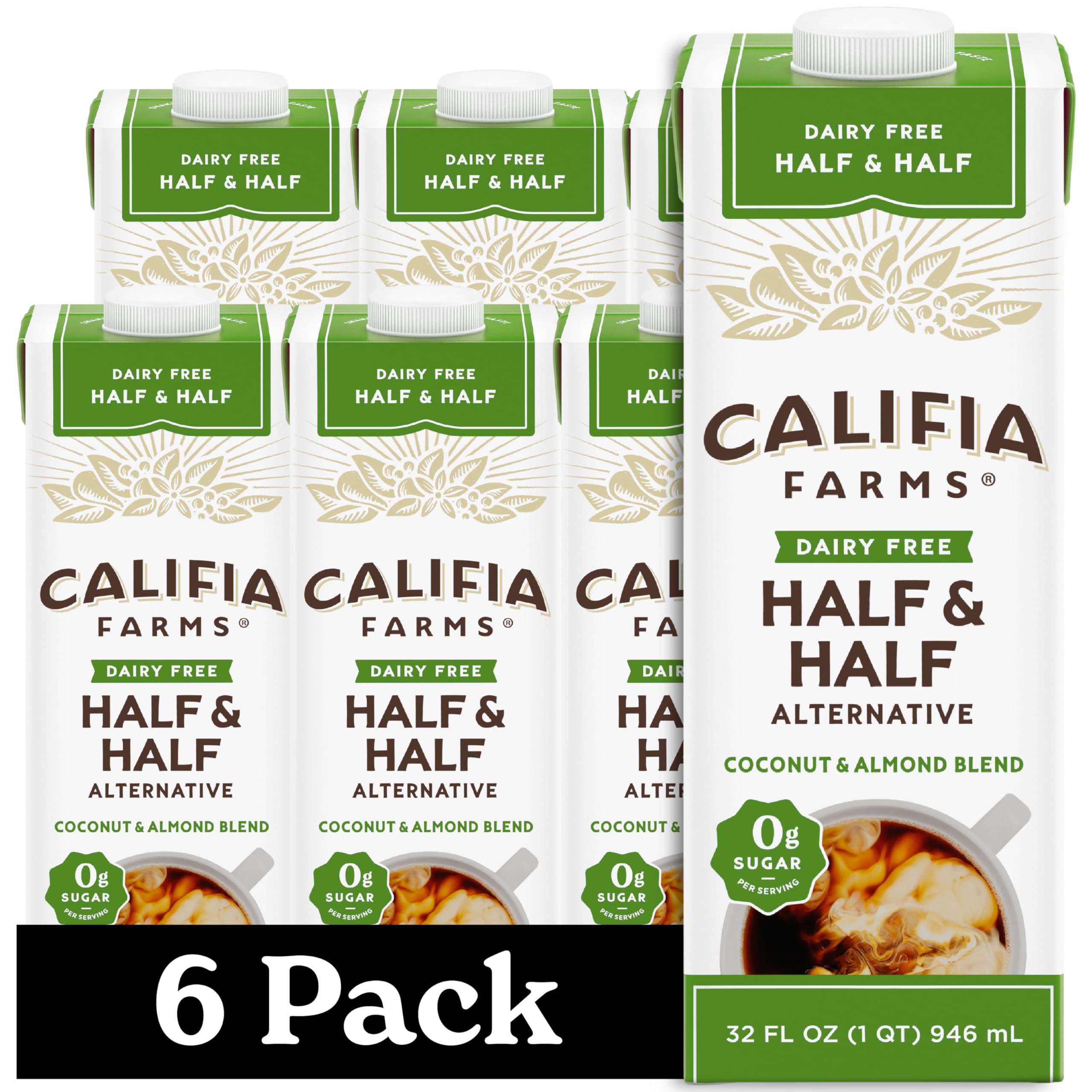 Califia Farms Unsweetened Better Half bottle pour for a dairy-free half-and-half substitute
