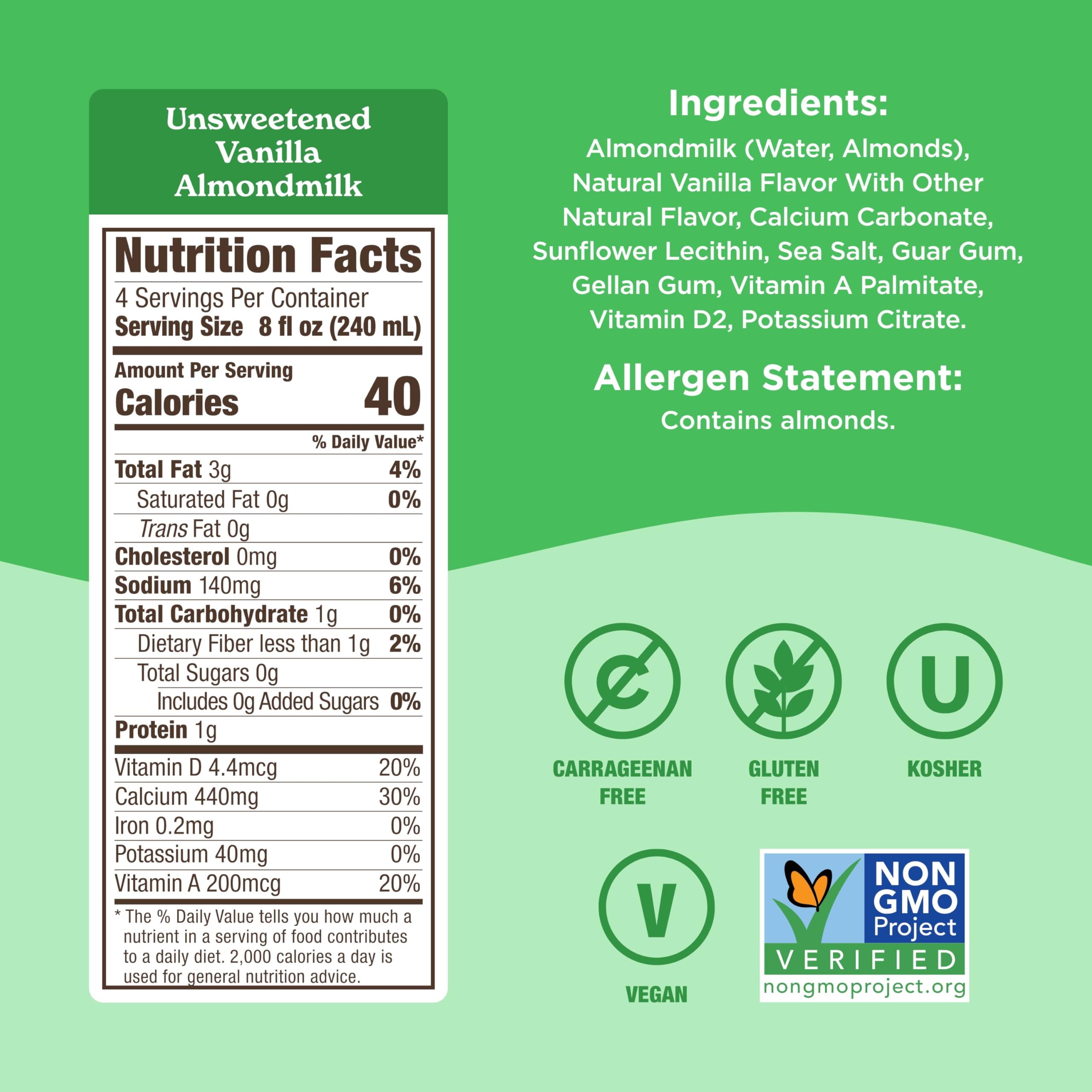 Califia Farms Unsweetened Vanilla Almond Milk glass pour, dairy-free creaminess for cereal