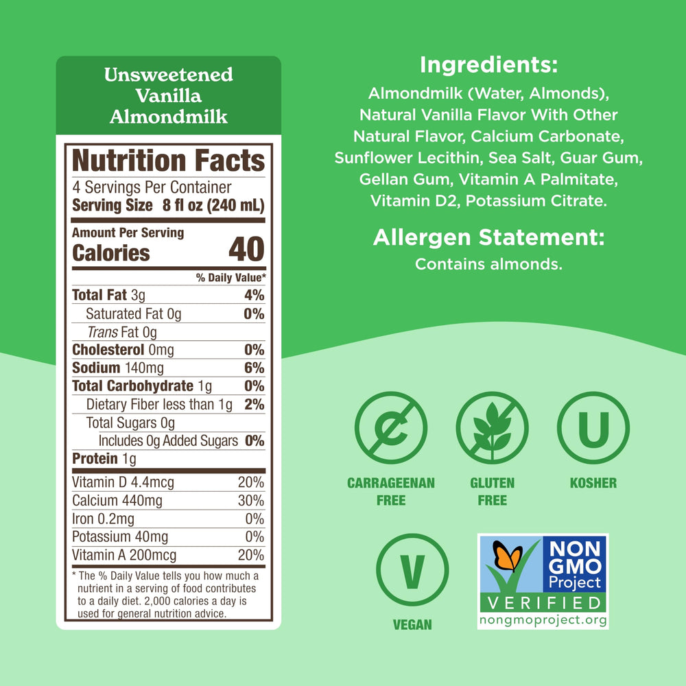 Califia Farms Unsweetened Vanilla Almond Milk glass pour, dairy-free creaminess for cereal