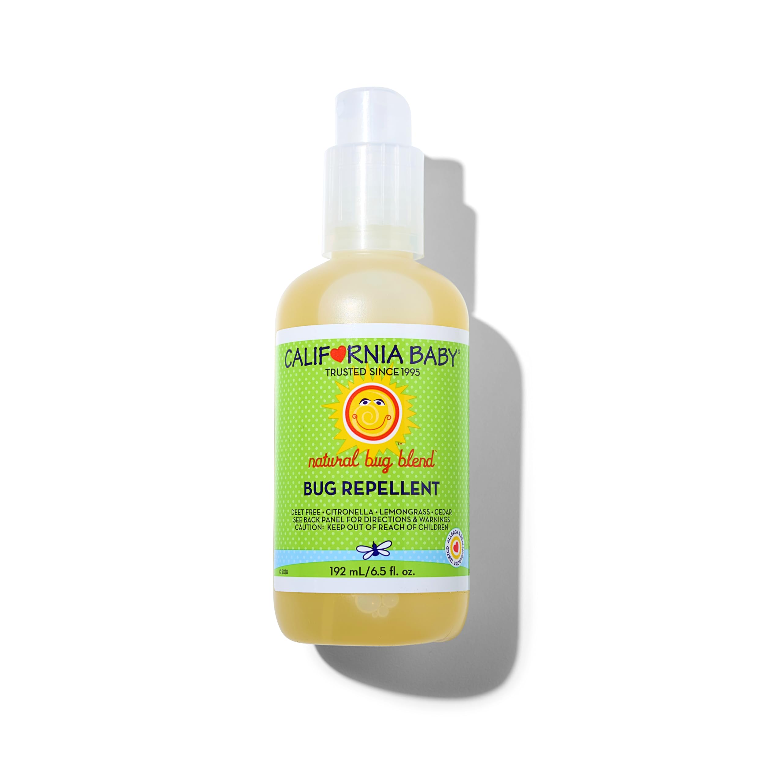 California Baby natural bug spray bottle closeup, DEET-free protection for playtime