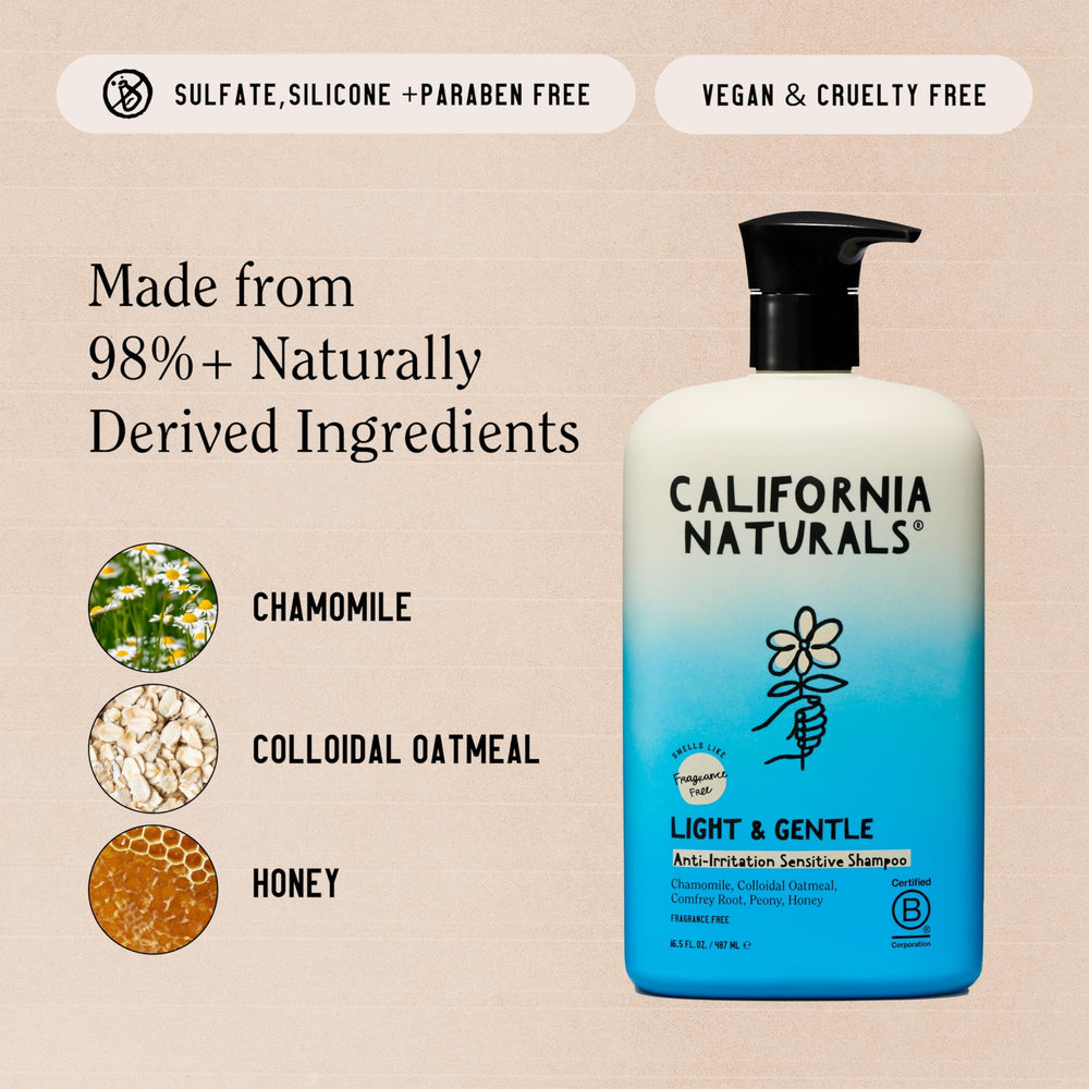 California Naturals bottle pouring demonstration for easy daily cleansing.