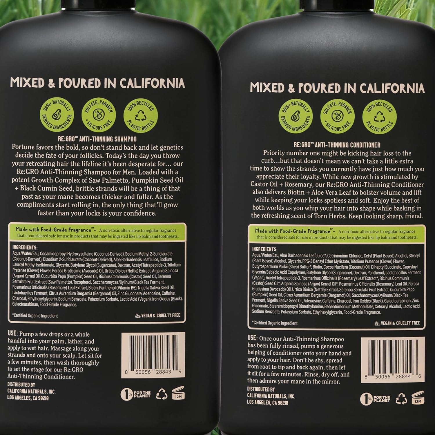 Regro conditioner label close-up emphasizes hydrating formula.