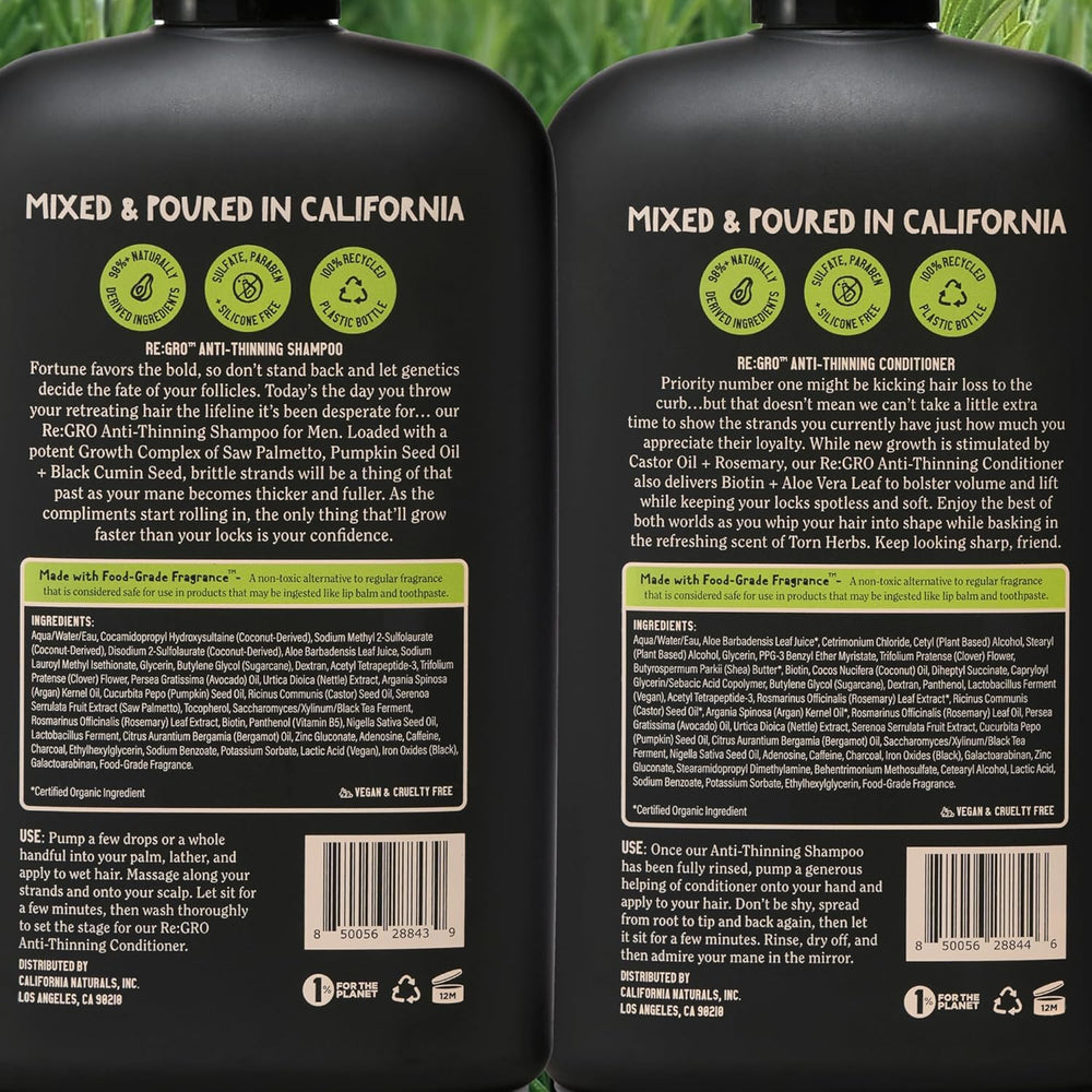 Regro conditioner label close-up emphasizes hydrating formula.