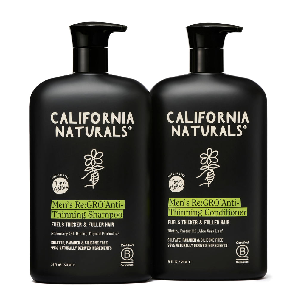 California Naturals Regro shampoo bottle; scalp stimulation for fuller roots.