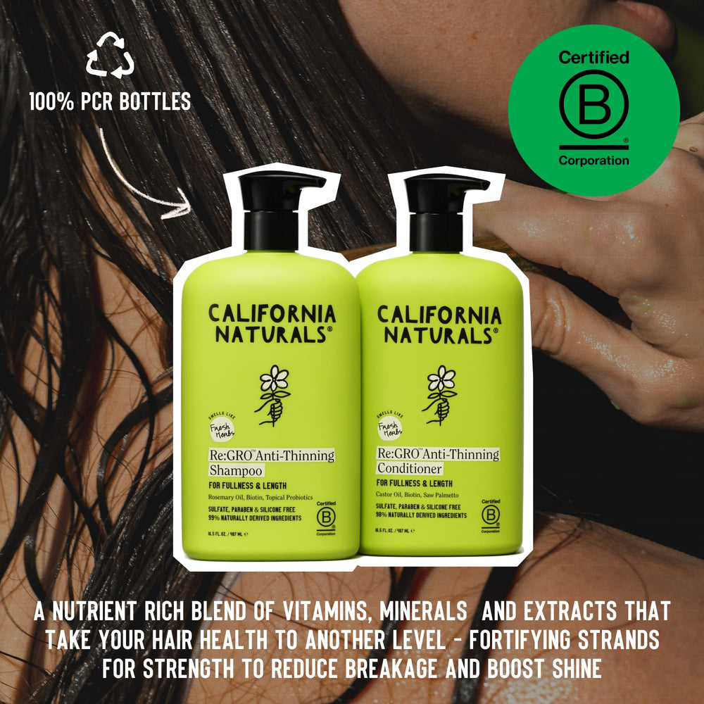California Naturals Re:GRO bottle with pump demonstrates silicone-free formula