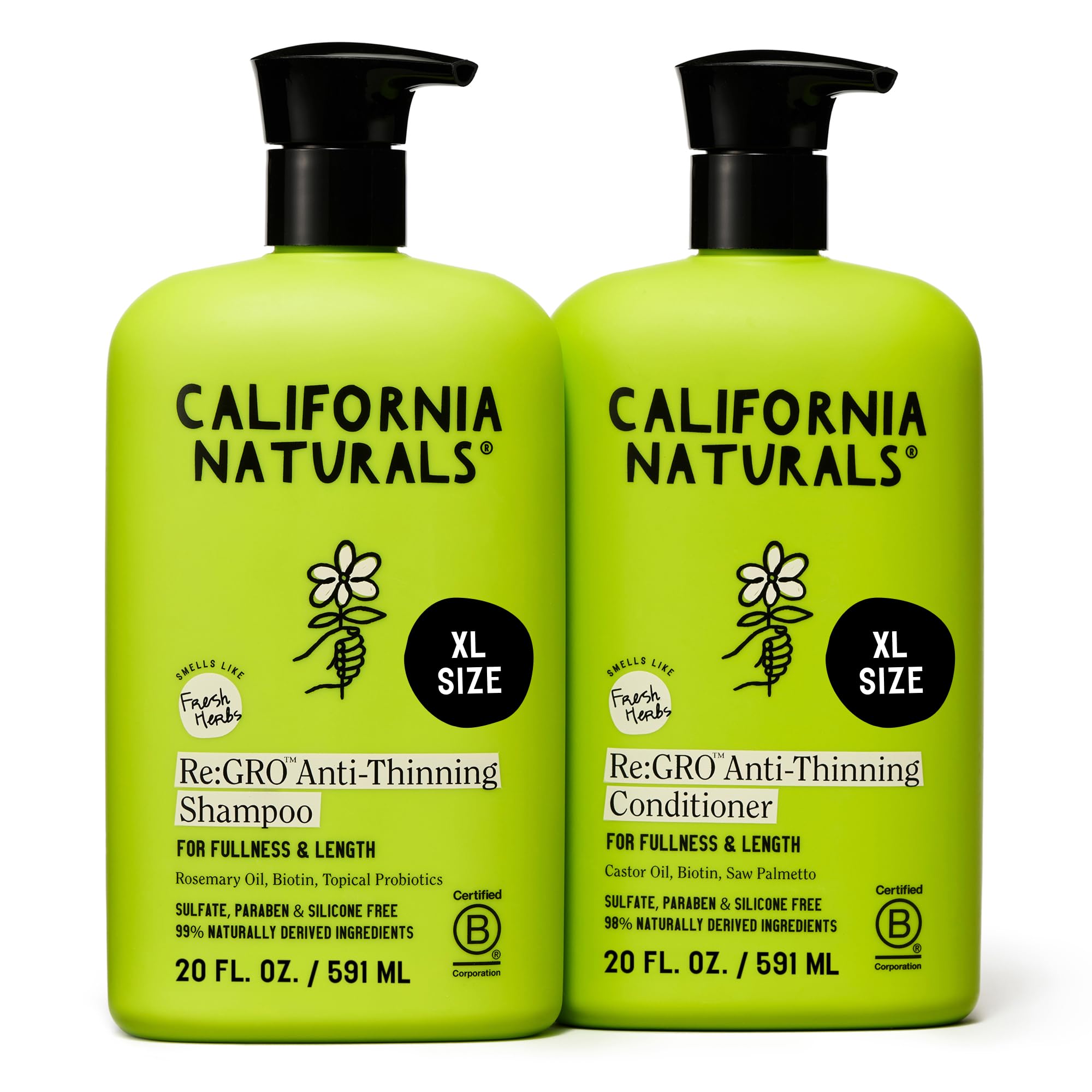 California Naturals Re:GRO shampoo bottle promotes balanced scalp cleansing