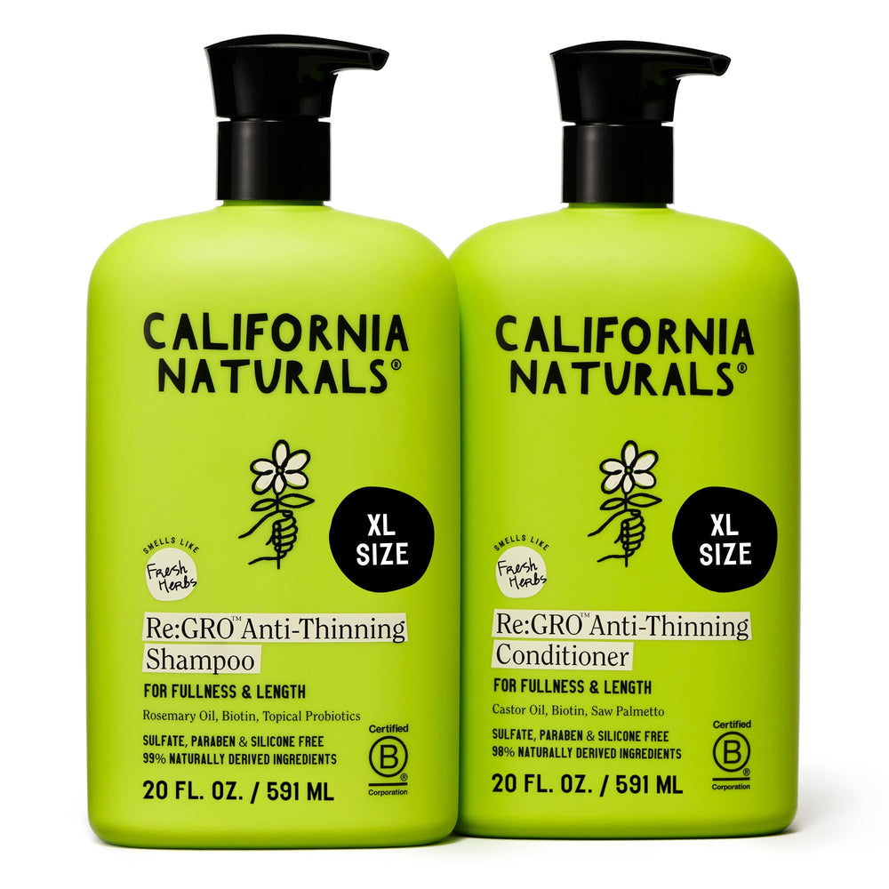 California Naturals Re:GRO shampoo bottle promotes balanced scalp cleansing