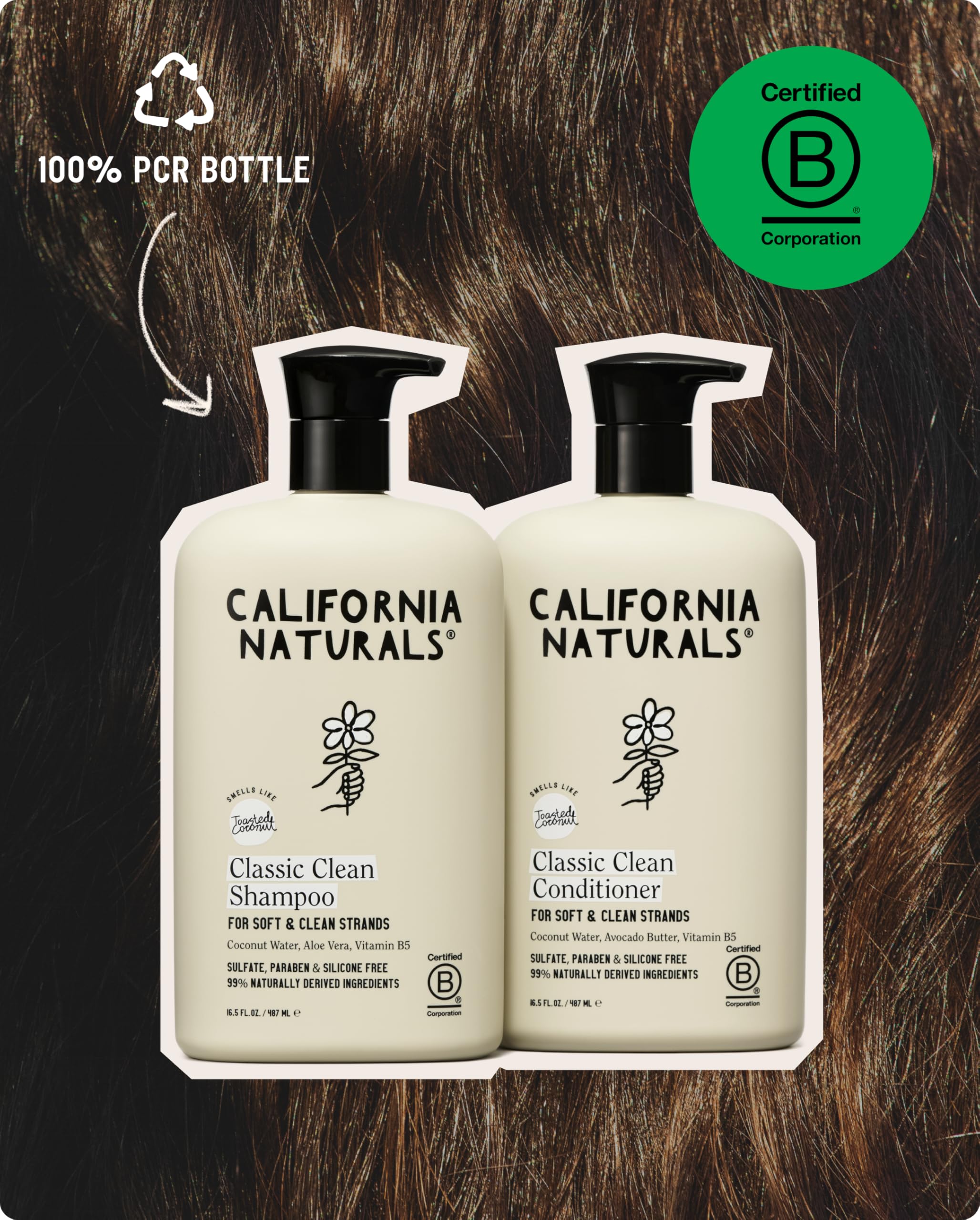 Sweetgrass fragrance note beside the coconut shampoo bottle from California Naturals.