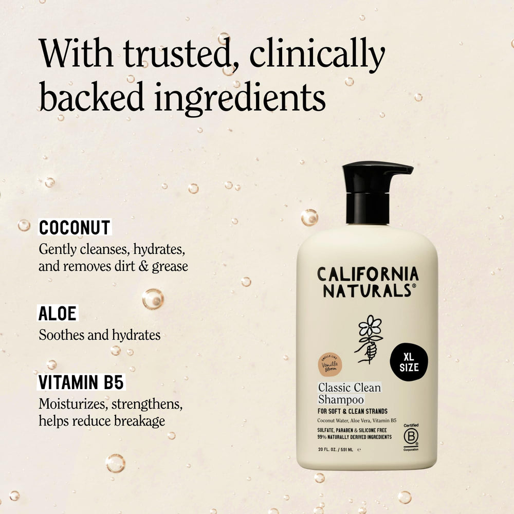 California Naturals Vanilla Bloom Shampoo ingredients highlight 99% naturally derived formula.
