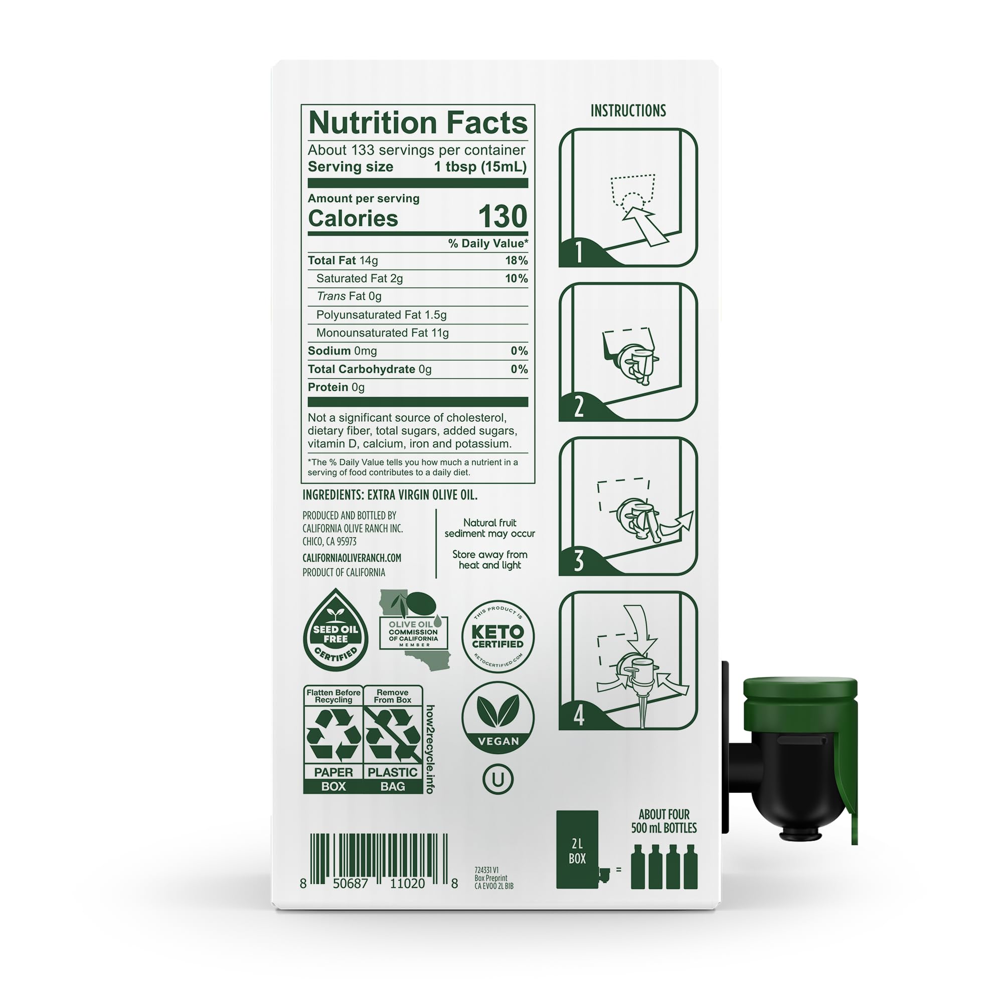 California Olive Ranch label with QR scan highlights harvest data and transparency.